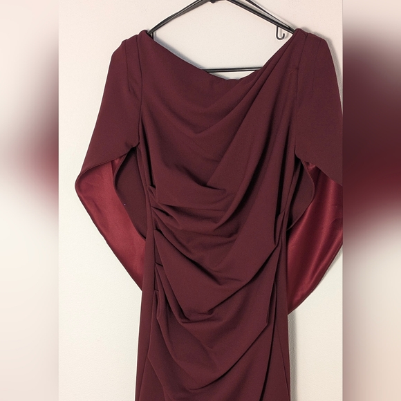 BETSY & ADAM Cape Sleeve Draped Sheath  Dress Burgundy Size US 2 Petite RP$199 - Picture 4 of 16